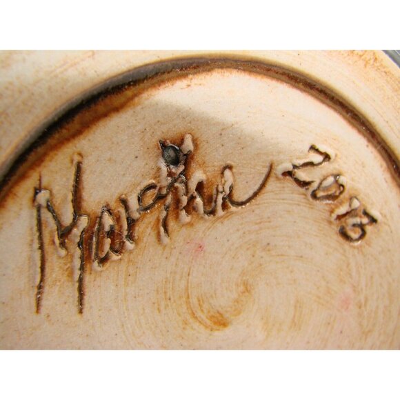 Handmade Artist Signed Pottery Bowl Planter Pot Jar Carved Cactus Decor Browns - Picture 7 of 12